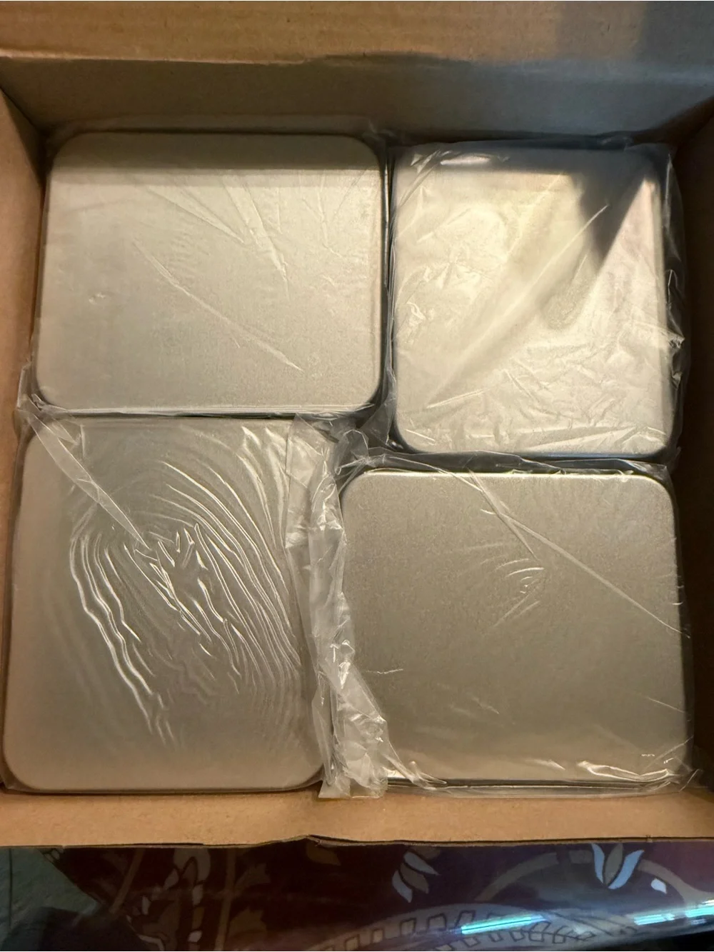 Rectangular Silver Metal Storage Organizer Tins With Hinged Lids - pack of 7